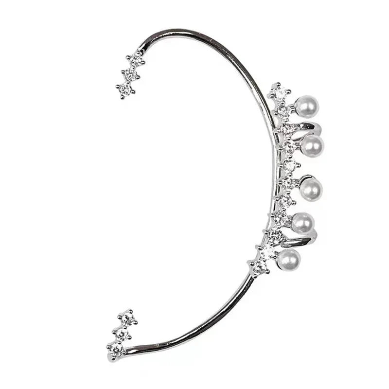 Silver Color Pearl Ear Cuff – Vintage Crystal Zircon Ear Clip, No Piercing Required, Fashion Jewelry for Women